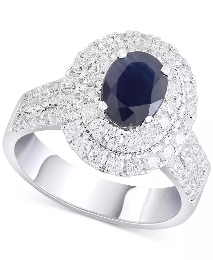 商品Macy's|Sapphire (1-5/8 ct. t.w.) & Diamond (1-1/4 ct. t.w.) Oval Double Halo Ring in 14k White Gold,价格¥12565,第1张图片