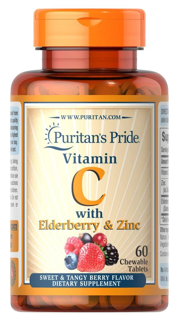 商品Puritan's Pride|Vitamin C with Elderberry & Zinc 60 Chewable Tablets,价格¥149-¥298,第1张图片