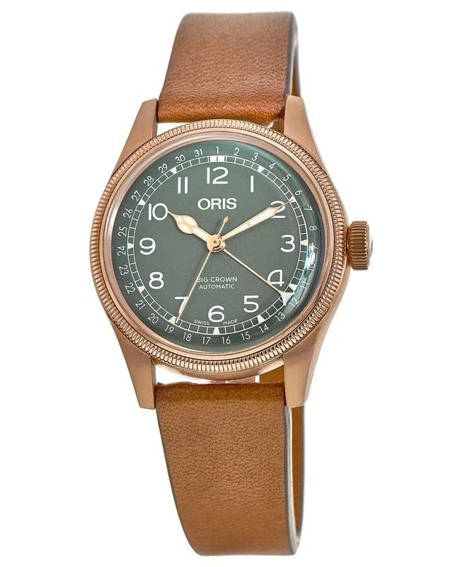 商品Oris|Oris Big Crown Pointer Date Green Dial Brown Leather Strap Unisex Watch 01 754 7749 3167-07 5 17 69GBR,价格¥12987,第1张图片