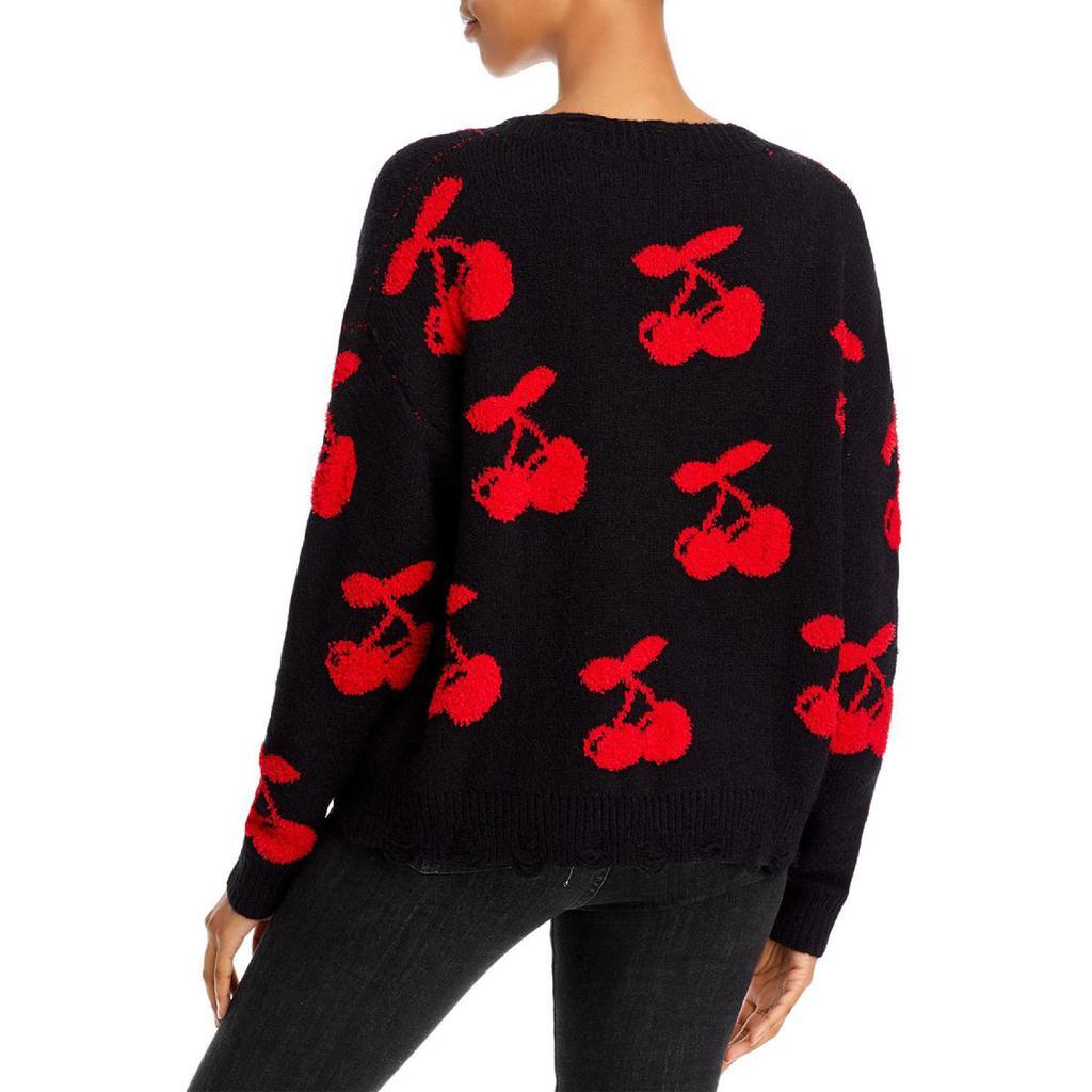 商品AQUA|Aqua Womens Distressed Cherry Print Pullover Sweater,价格¥151,第4张图片详细描述