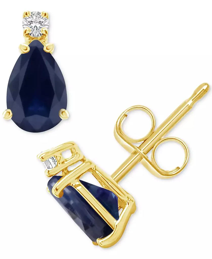 商品Macy's|Sapphire (1 ct. t.w.) & Diamond Accent Stud Earrings in 14k Gold (Also in Emerald, Ruby, & Tanzanite),价格¥2679,第5张图片详细描述