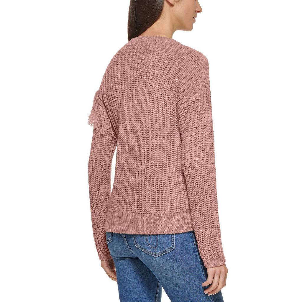 Calvin Klein Womens Open Stitch Fringe Crewneck Sweater商品第5张图片规格展示