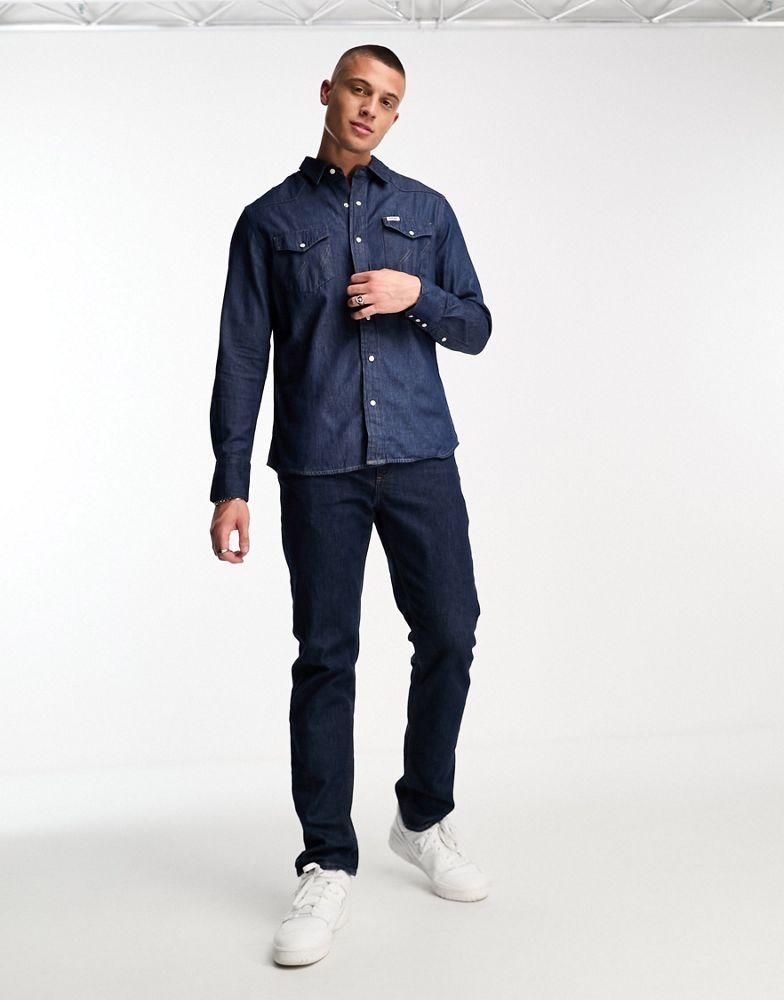 Wrangler western long sleeve denim shirt in navy商品第1张图片规格展示