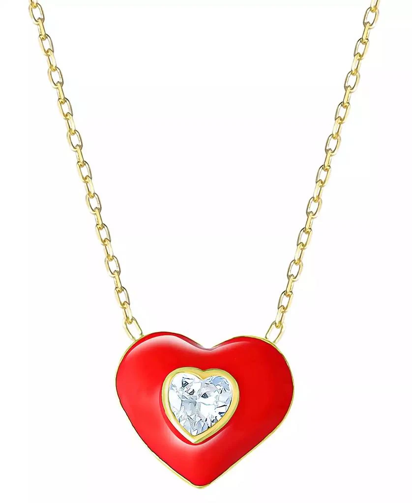 商品Giani Bernini|Cubic Zirconia & Red Enamel Heart Pendant Necklace in 18k Gold-Plated Sterling Silver, 16-1/2" + 1-1/2" extender, Created for Macy's,价格¥183,第1张图片