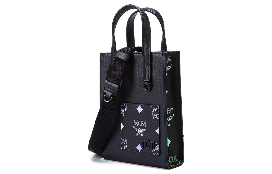 商品[国内直发] MCM|Aren系列 经典Logo花纹老花涂层 帆布拼牛剖层革 托特包Tote包购物袋单肩斜挎手提包 超迷你 女款 黑色,价格¥2102,第3张图片详细描述
