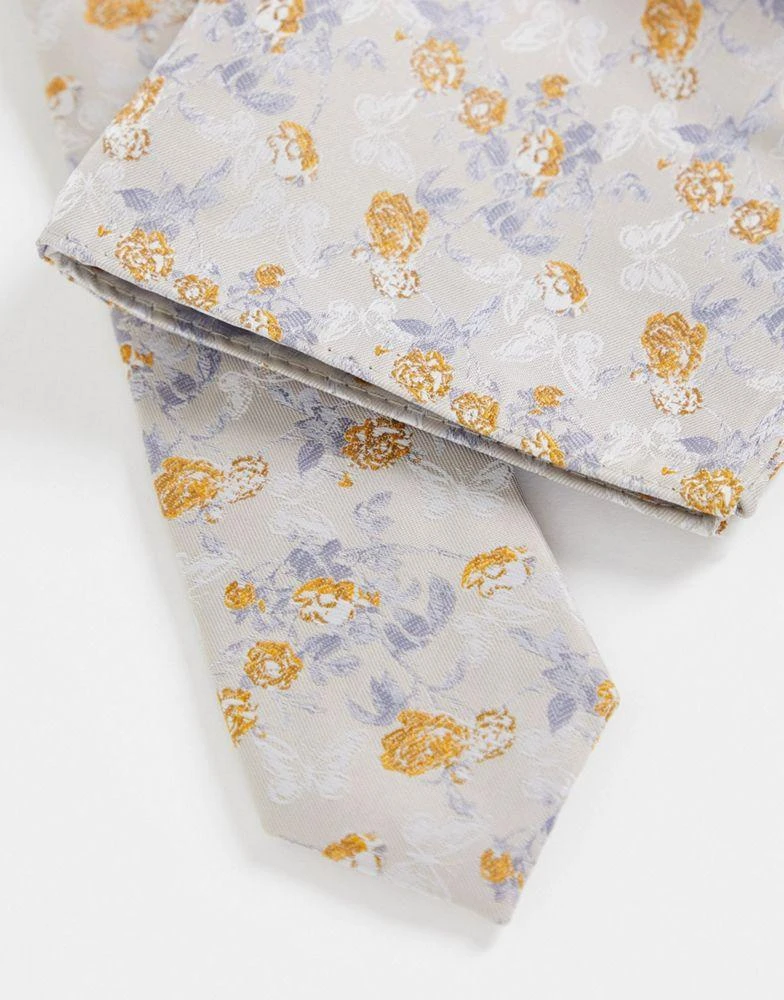 商品ASOS|ASOS DESIGN slim tie and pocket square in neutral floral,价格¥56,第2张图片详细描述