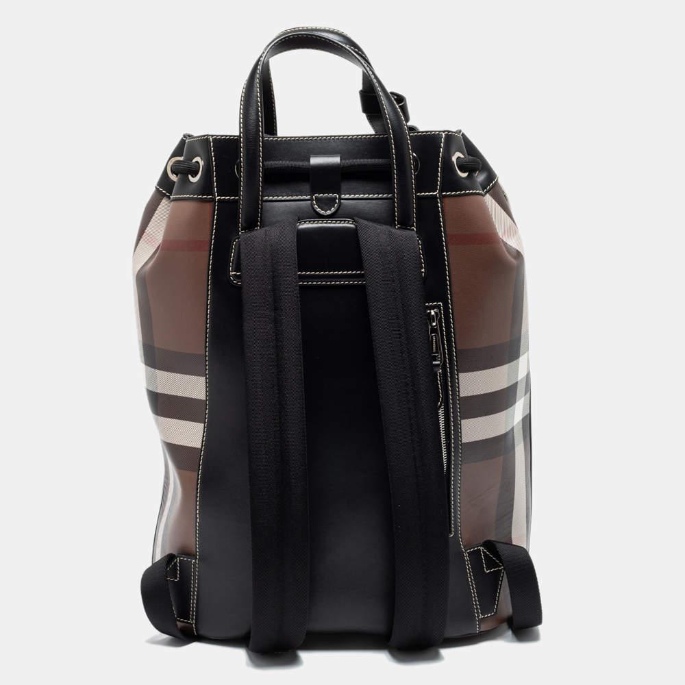 Burberry Brown/Black Check Print Coated Canvas and Leather Drawstring Backpack商品第4张图片规格展示