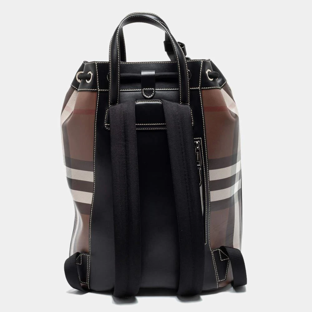 商品Burberry|Burberry Brown/Black Check Print Coated Canvas and Leather Drawstring Backpack,价格¥8802,第4张图片详细描述