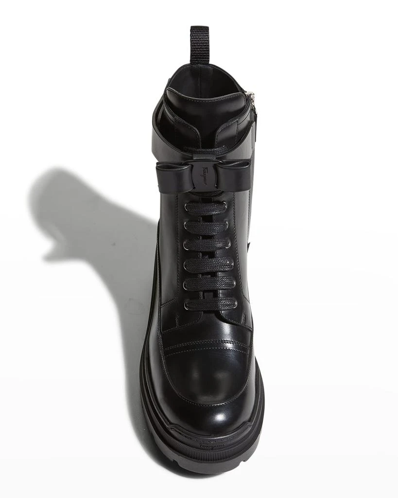 商品Salvatore Ferragamo|Lober Leather Bow Lace-Up Booties,价格¥9180,第5张图片详细描述