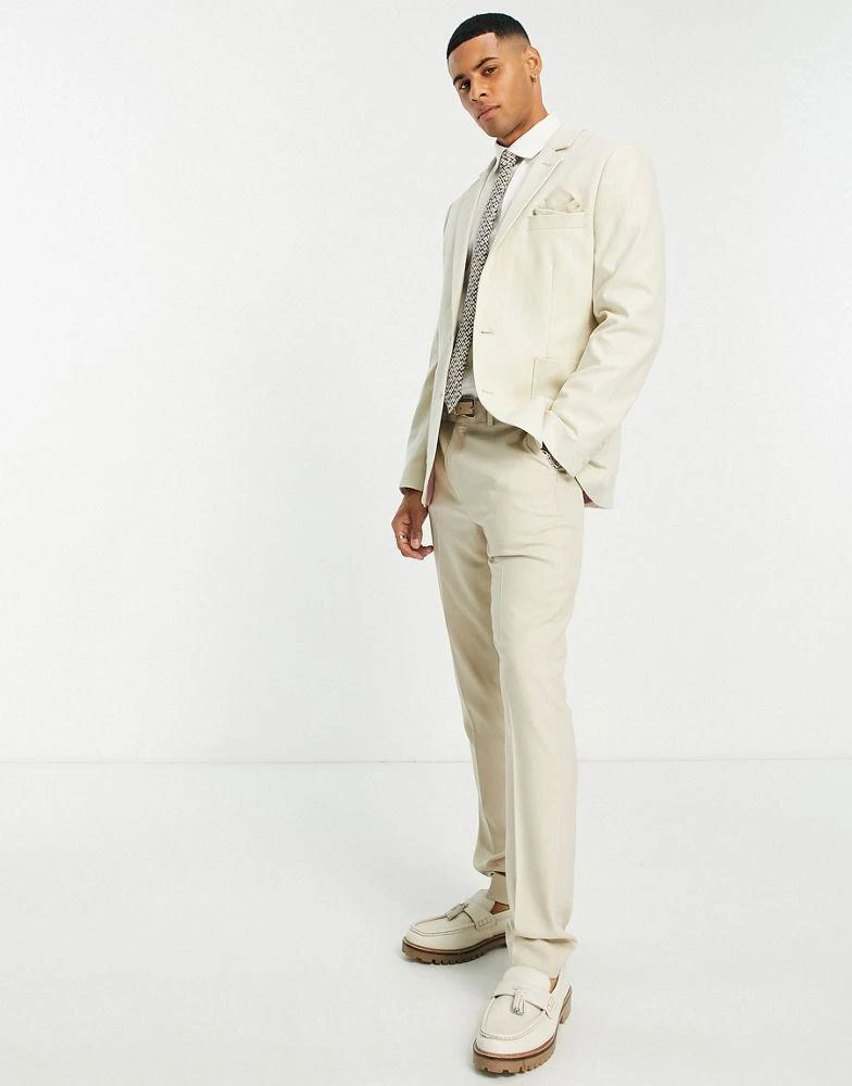 商品ASOS|ASOS DESIGN skinny blazer in ecru cotton herringbone,价格¥424,第3张图片详细描述