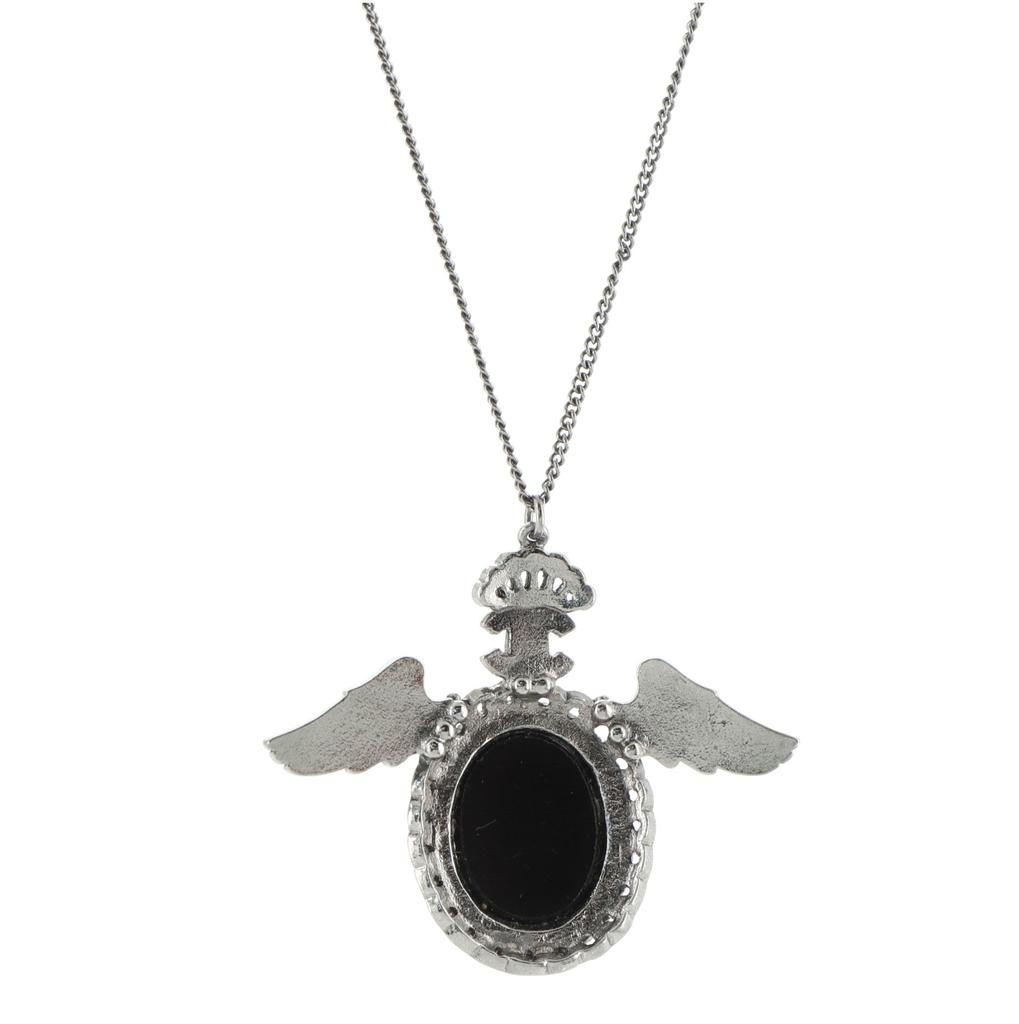 Chanel Black Rhinestones Cabochon Beads Oval Wing Pendant Necklace商品第2张图片规格展示
