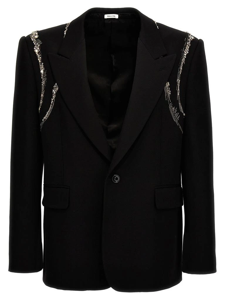 商品Alexander McQueen|Alexander McQueen Single Breasted Harness Embellished Blazer,价格¥23650,第1张图片