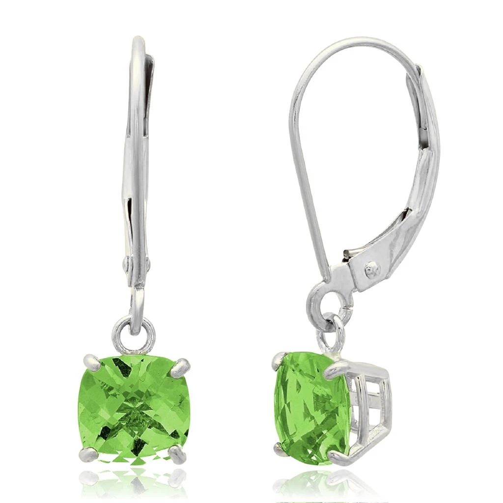 Solid 10K White Gold Cushion Cut Dangle Gemstone Leverback Earrings 商品