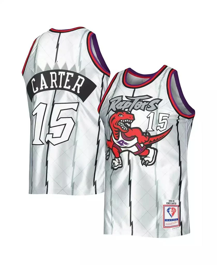 商品Mitchell & Ness|Men's Vince Carter Platinum Toronto Raptors 1998-99 Hardwood Classics 75th Anniversary Swingman Jersey,价格¥1023,第1张图片