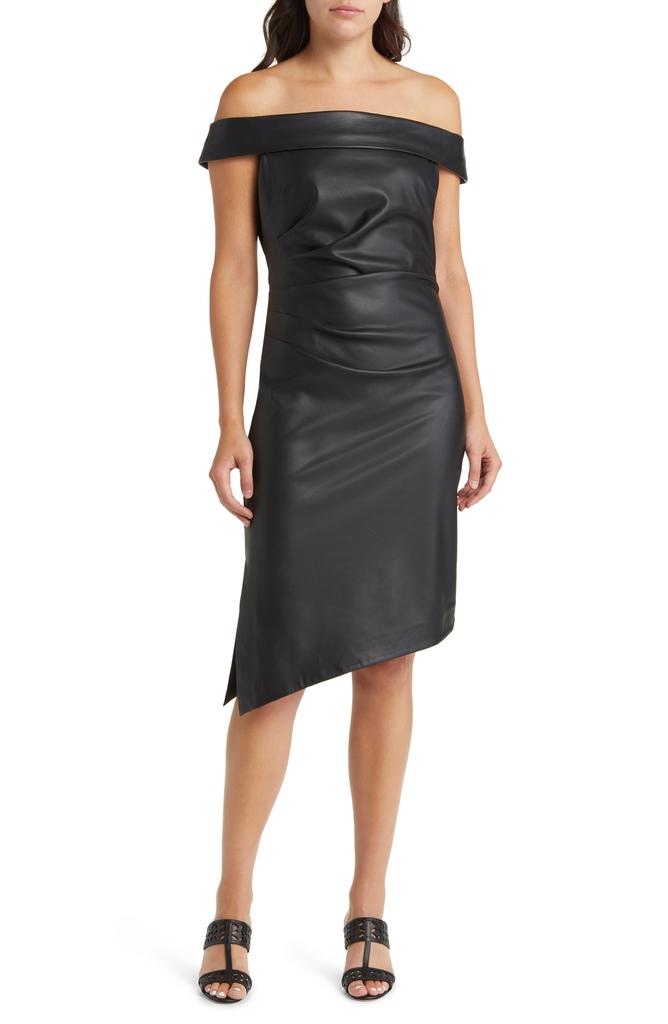 Ally Off the Shoulder Faux Leather Sheath Dress  On Sale Now with Up to  86% Off | Discover Exclusive Deals & Savings at BeyondStyle  Authentic  Milly female|clothing|dress|dresses|women with Limited-Time Discounts,