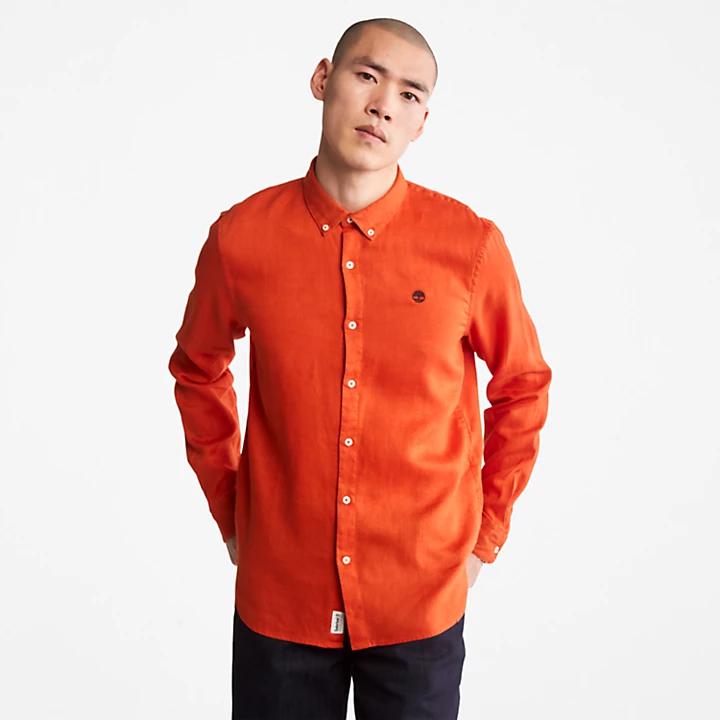 Mill River Slim-Fit Linen Shirt for Men in Orange商品第1张图片规格展示