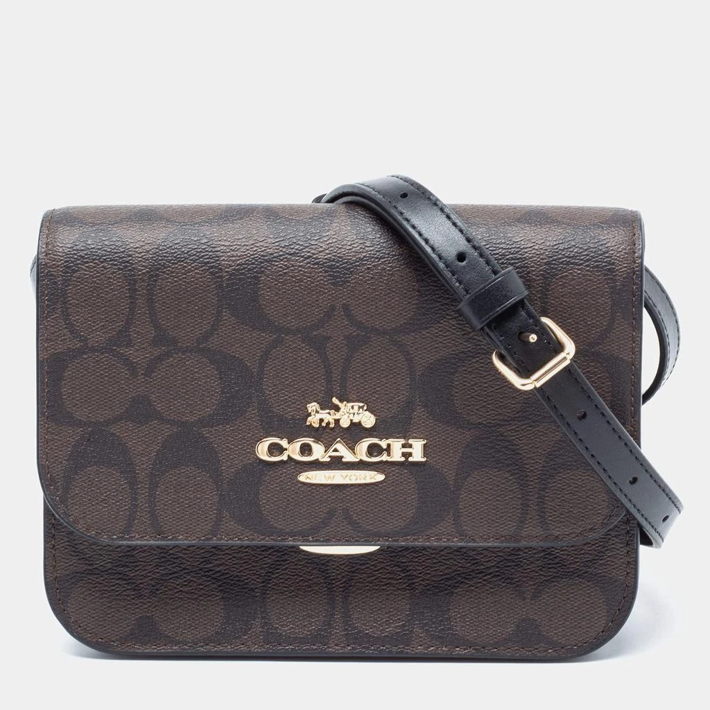 商品[二手商品] Coach|Coach Brown/Black Signature Canvas and Leather Brynn Flap Crossbody Bag,价格¥2630,第1张图片