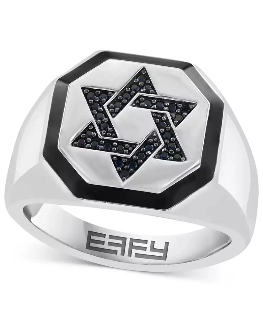 商品Effy|EFFY® Men's Black Spinel (1/6 ct. t.w.) & Black Enamel Star of David Ring in Sterling Silver,价格¥1029,第1张图片