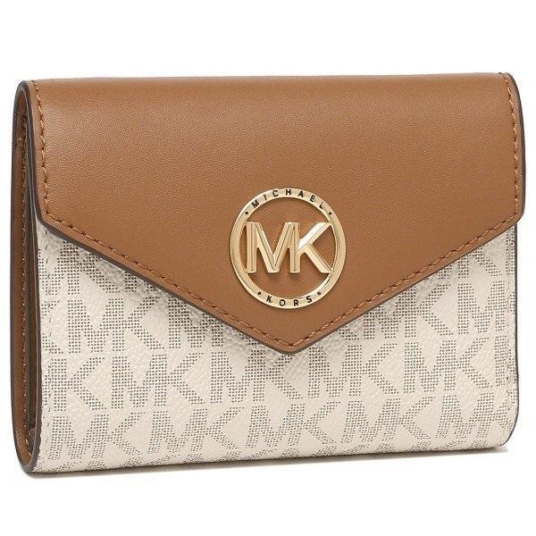 商品Michael Kors|Ladies Signature Logo Carmen Medium Envelope Tri-Fold Wallet - Vanilla/Acorn,价格¥639,第1张图片