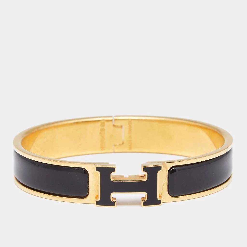 商品[二手商品] Hermes|Hermes Clic Clac H Extra Wide Black Enamel Gold Plated Bracelet,价格¥3852,第1张图片