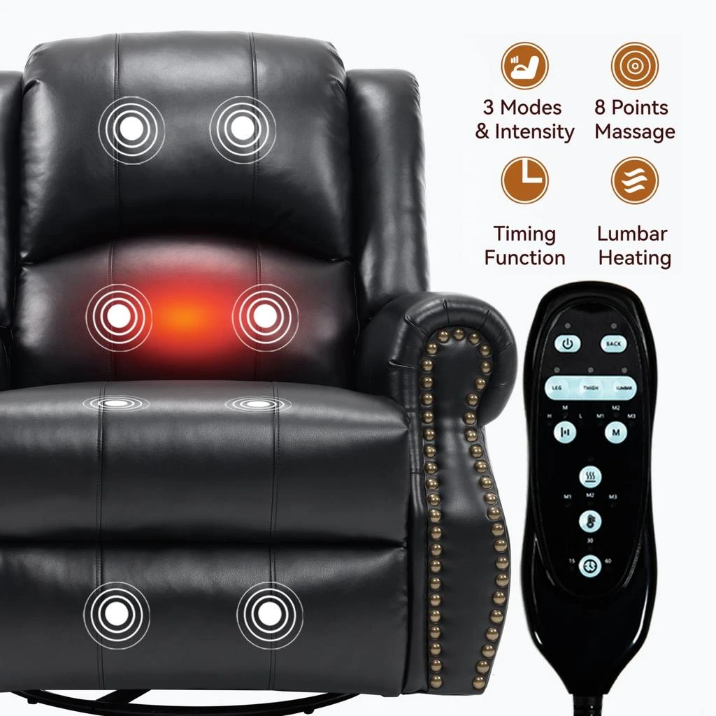 Streamdale Heat Massage Rocker Recliner Chair, Swivel Fabric, Black 商品