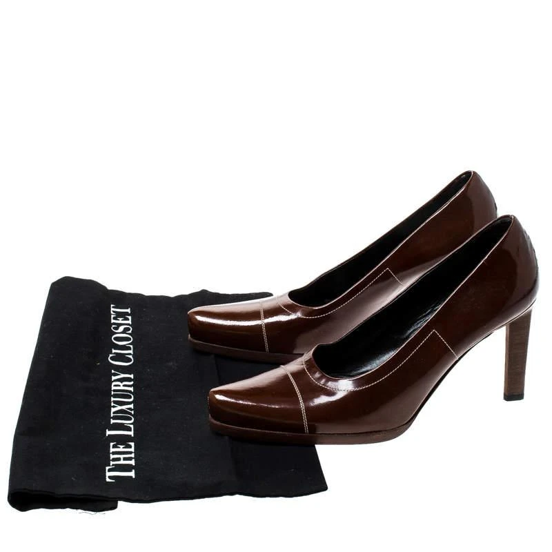 Prada Brown Patent Leather Pointed Toe Pumps Size 38 商品