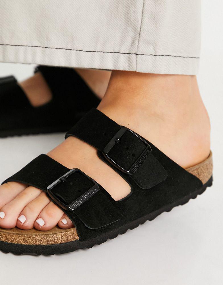 Birkenstock Arizona suede flat sandals in black商品第2张图片规格展示