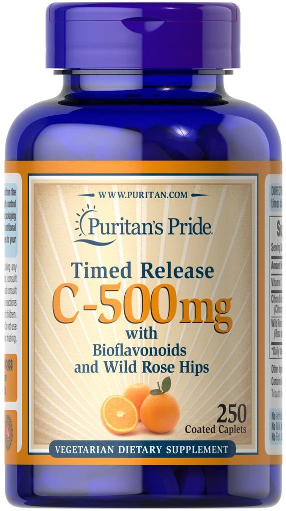 商品Puritan's Pride|Vitamin C-500 mg with Rose Hips Time Release 250 Caplets,价格¥236,第1张图片