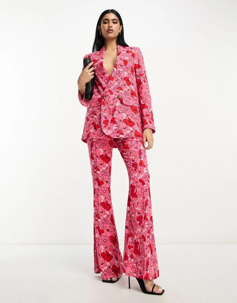 商品ASOS|ASOS DESIGN poppy printed oversized double breasted suit blazer with linen in pink,价格¥429,第4张图片详细描述