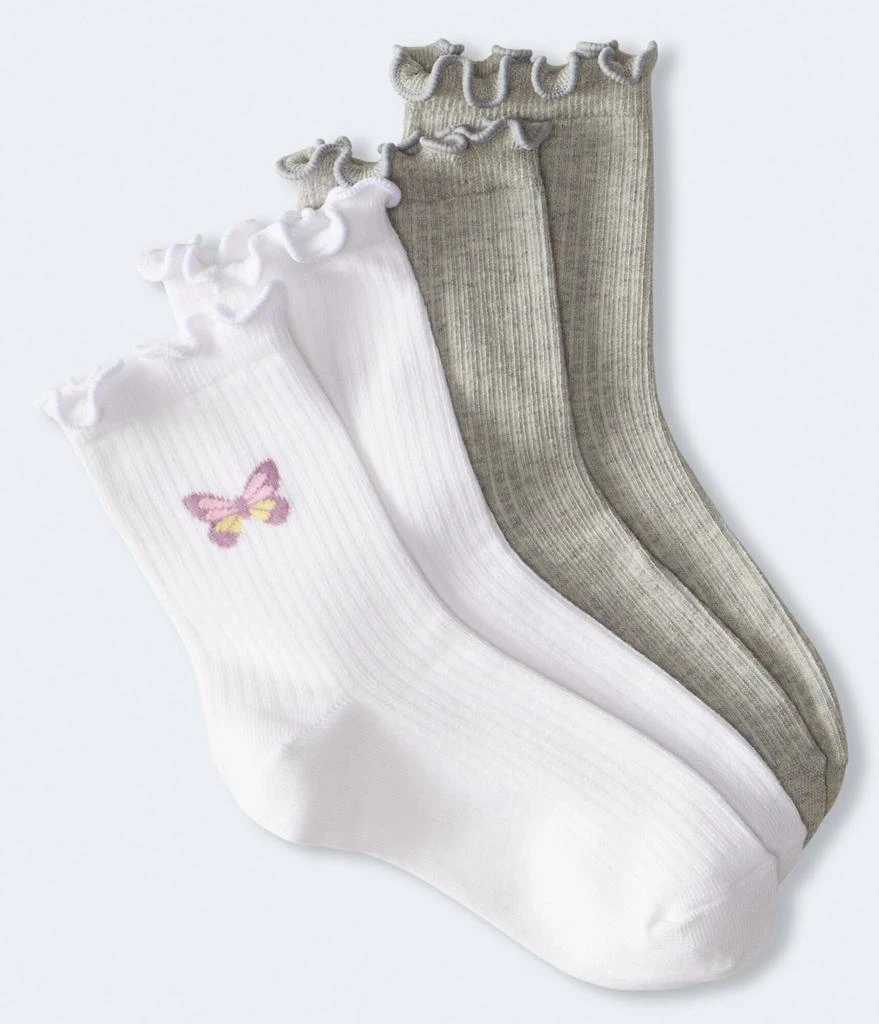 商品Aeropostale|Aeropostale Butterfly Lettuce-Trim Crew Sock 2-Pack,价格¥24,第1张图片