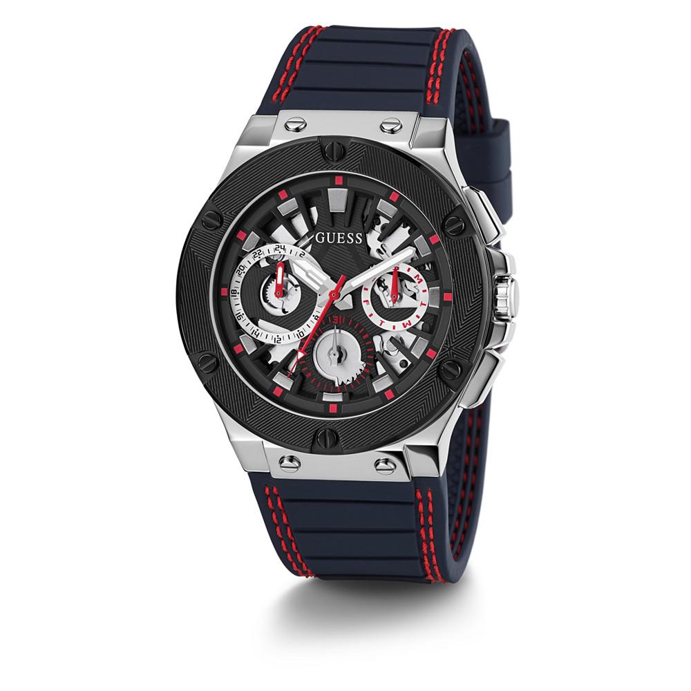 Men's Silver-Tone Navy Silicone Strap, Multi-Function Watch, 44mm商品第5张图片规格展示