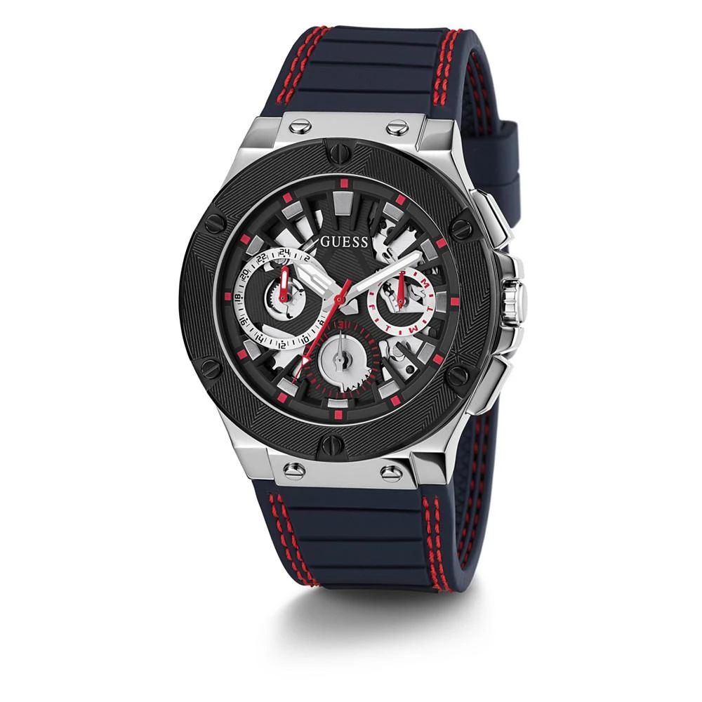 商品GUESS|Men's Silver-Tone Navy Silicone Strap, Multi-Function Watch, 44mm,价格¥842,第5张图片详细描述