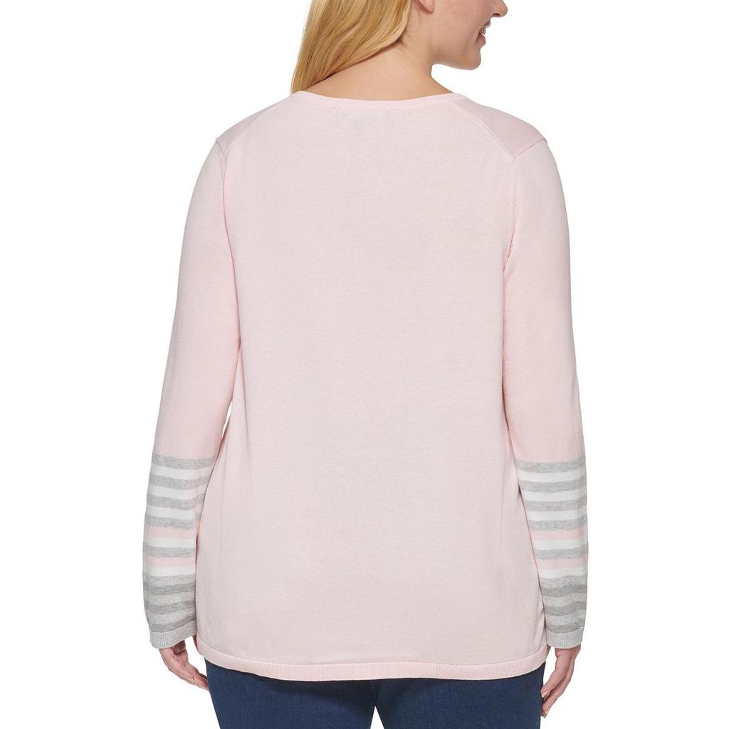 Tommy Hilfiger Womens Plus V-Neck Striped Pullover Sweater商品第3张图片规格展示
