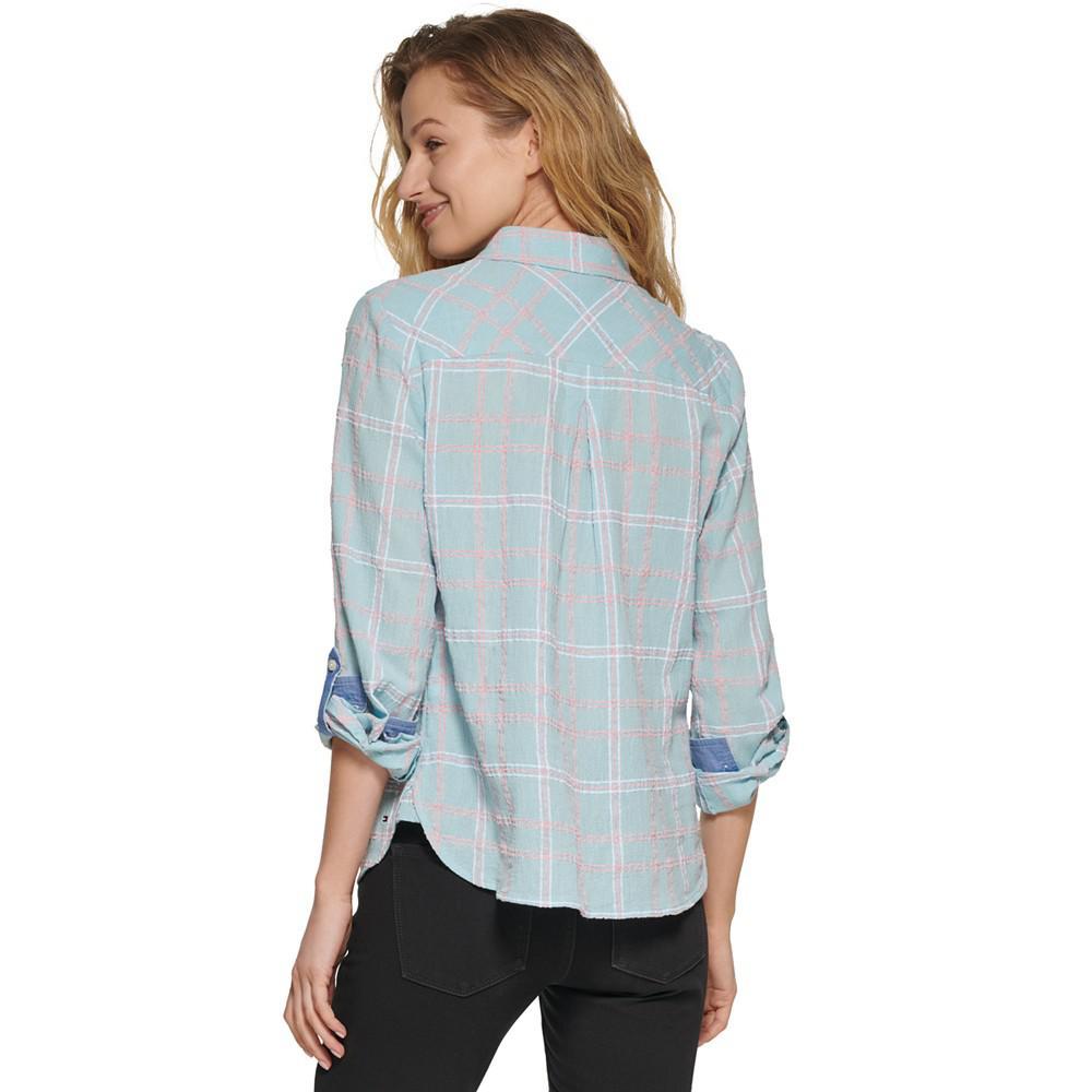 商品Tommy Hilfiger|Women's Zippered Plaid Long Sleeve Top,价格¥358,第4张图片详细描述