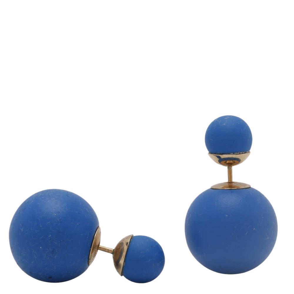 Dior Tribale Mise en Dior Matte Blue Gold Tone Stud Earrings商品第2张图片规格展示