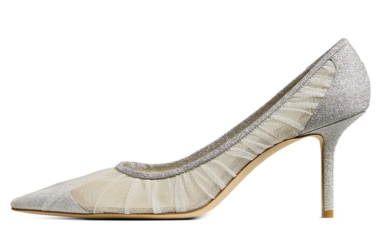 商品[国内直发] Jimmy Choo|LOVE 金属银色亮片布 细跟 高跟鞋 6.5cm 女款 银色,价格¥6641,第1张图片