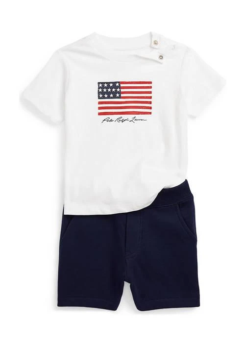 商品Ralph Lauren|Lauren Childrenswear Baby Boys Flag Jersey T Shirt Fleece Shorts Set,价格¥521,第1张图片