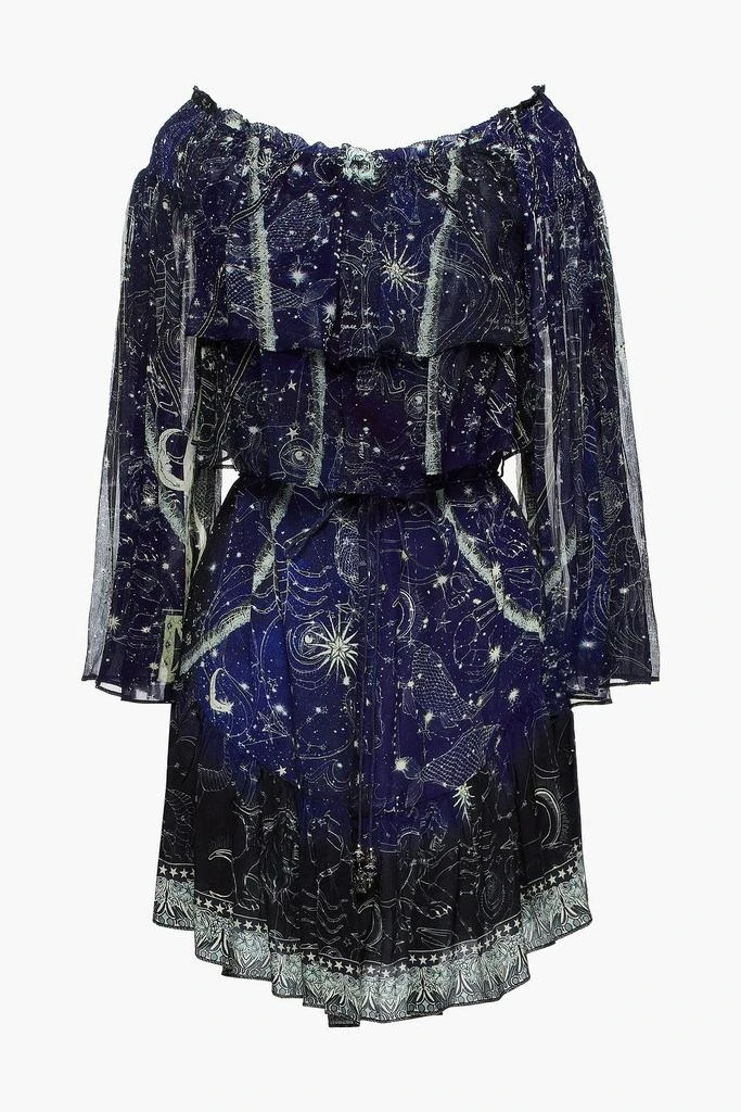 商品Camilla|Belted crepon-paneled embellished printed silk crepe de chine mini dress,价格¥1492,第1张图片