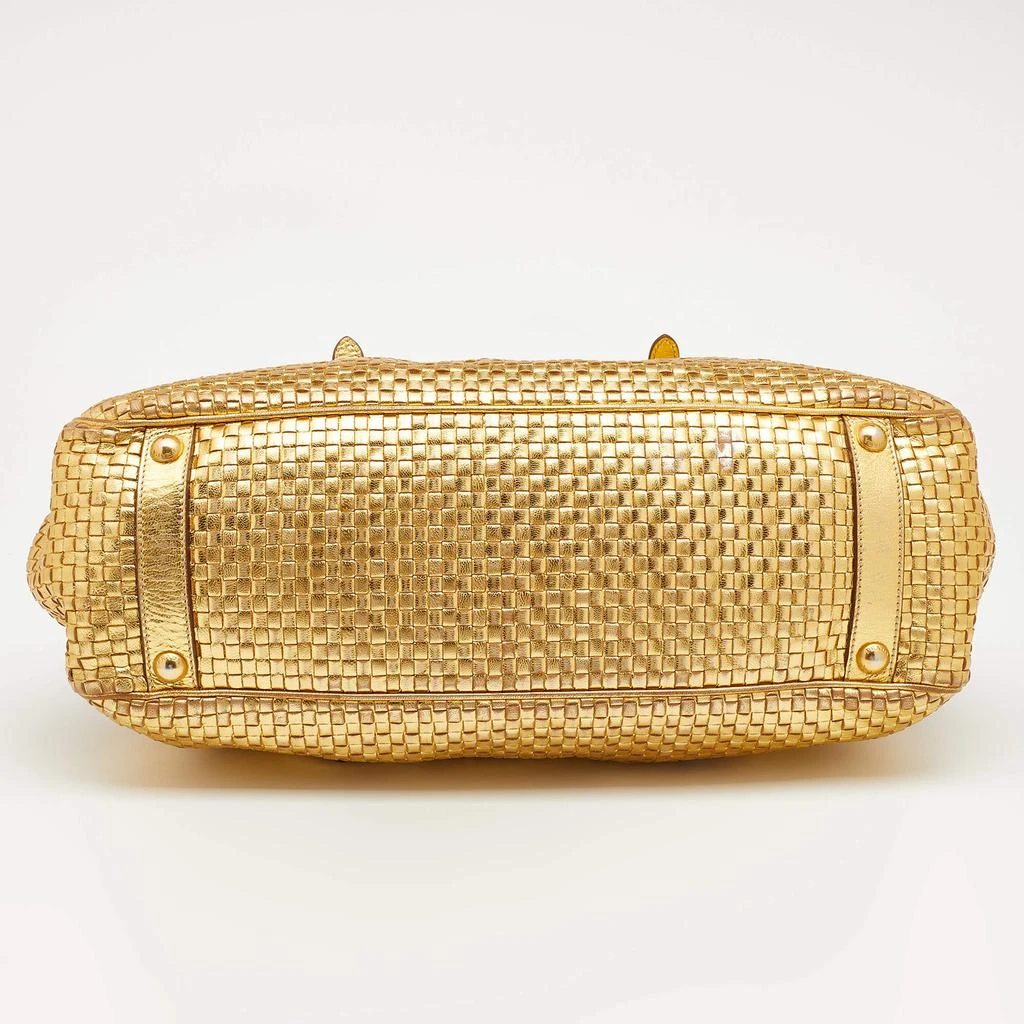 Prada Metallic Gold Woven Madras Leather Frame Satchel 商品