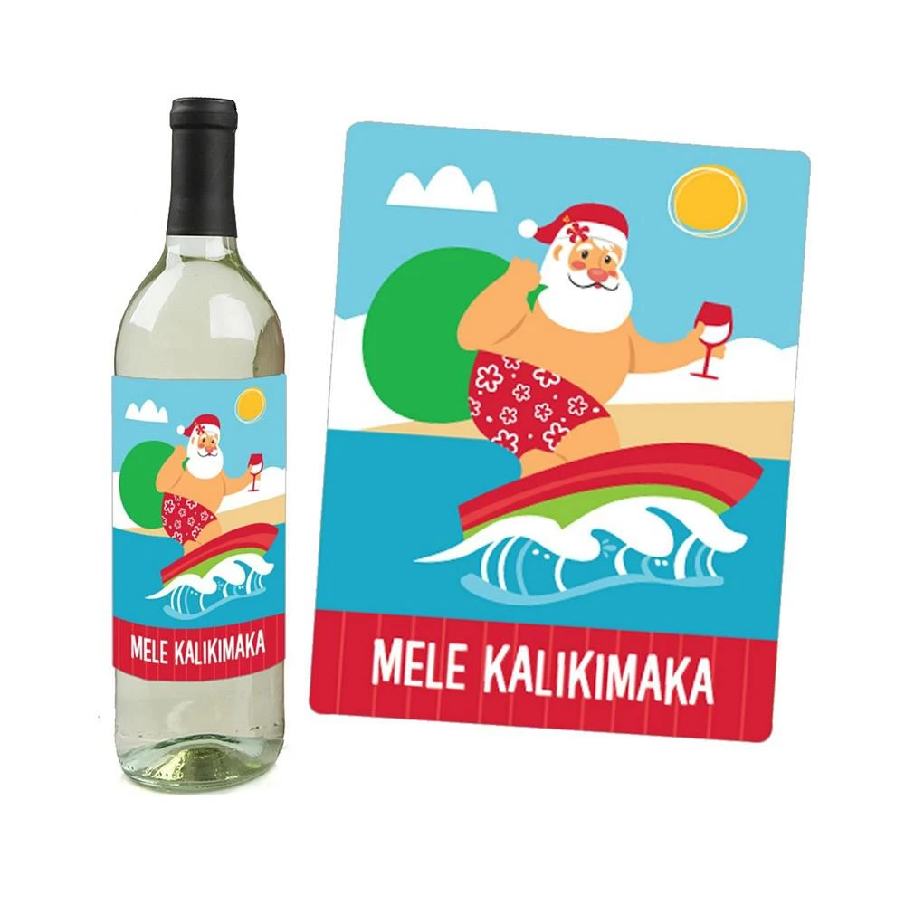 商品Big Dot of Happiness|Tropical Christmas Beach Santa Holiday Party Wine Bottle Label Stickers 4 Ct,价格¥82,第2张图片详细描述