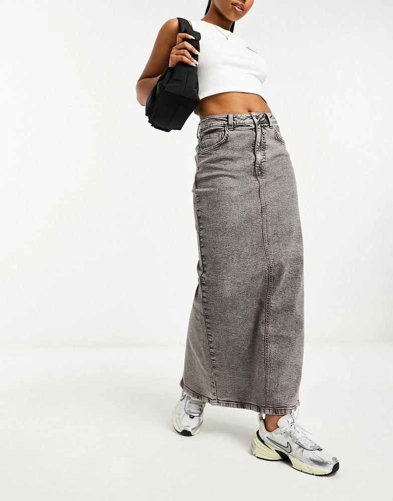 商品ASOS|ASOS DESIGN denim maxi skirt with split hem in washed grey,价格¥117,第1张图片