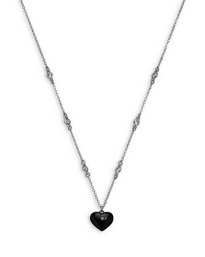 商品Coach|Pavé Black Heart & Cubic Zirconia Pendant Necklace in Silver Tone, 16"-18",价格¥712,第3张图片详细描述