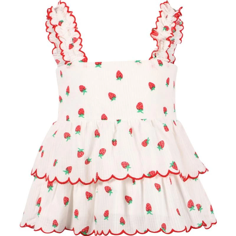 商品Stella McCartney|Strawberries print ruffled layers top in white and red,价格¥677,第1张图片