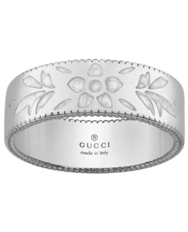 商品Gucci|Gucci Icon Blooms 18kt White Gold with White Enamel Flower Petal Size 6.75 Women's Ring YBC434525003014,价格¥3998,第1张图片