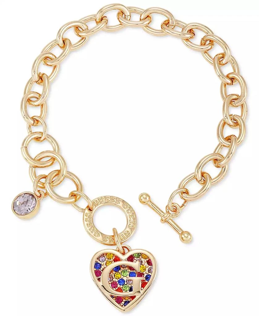 商品GUESS|Gold-Tone Rainbow Pavé Logo Heart Link Bracelet,价格¥114,第1张图片