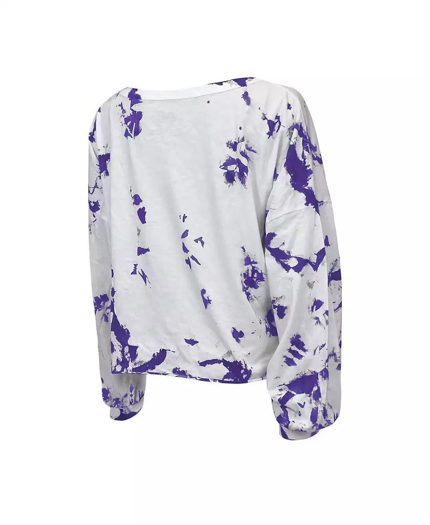 商品Majestic|Women's Threads White Los Angeles Lakers Aquarius Tie-Dye Cropped V-Neck Long Sleeve T-shirt,价格¥359,第4张图片详细描述