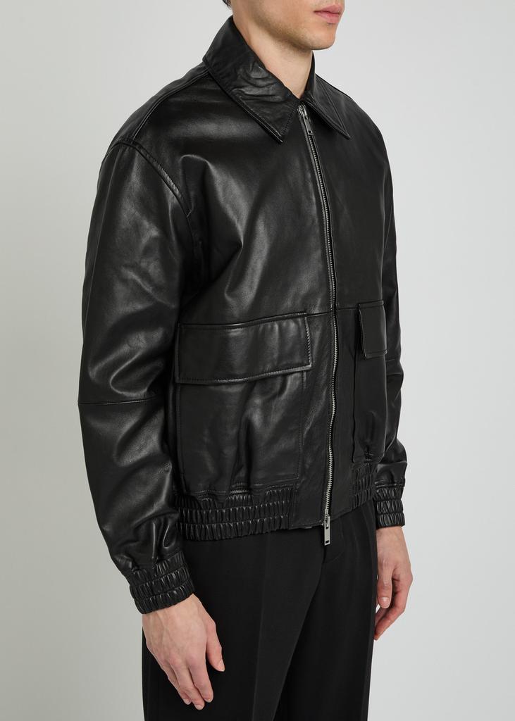Lemaire Black Stand Collar Leather Jacket - Jackets - Free