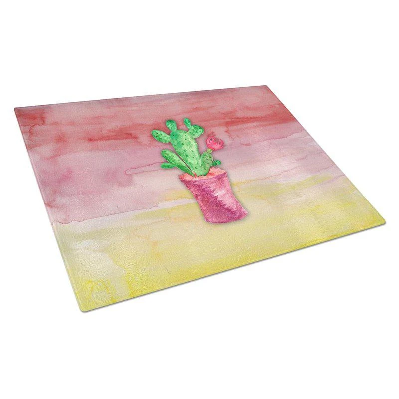 商品Caroline's Treasures|BB7361LCB Flowering Cactus Watercolor Glass Cutting Board L,价格¥331,第1张图片