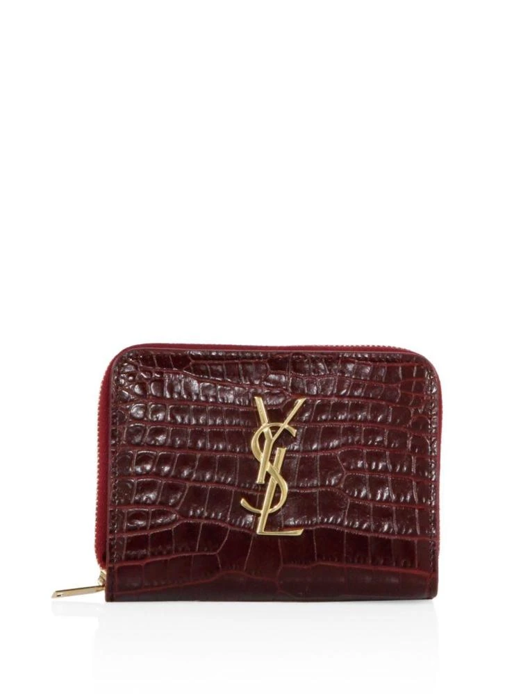 商品Yves Saint Laurent|Monogram Croc-Embossed Leather French Zip Wallet,价格¥4870,第1张图片