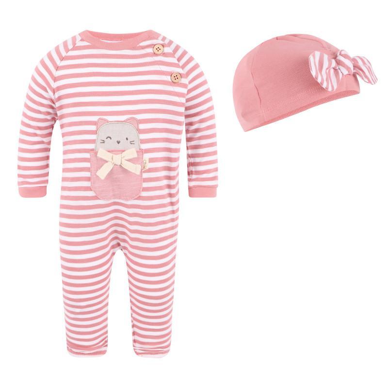 商品Mayoral|Striped baby onesie and cap set in pink and white,价格¥446,第1张图片